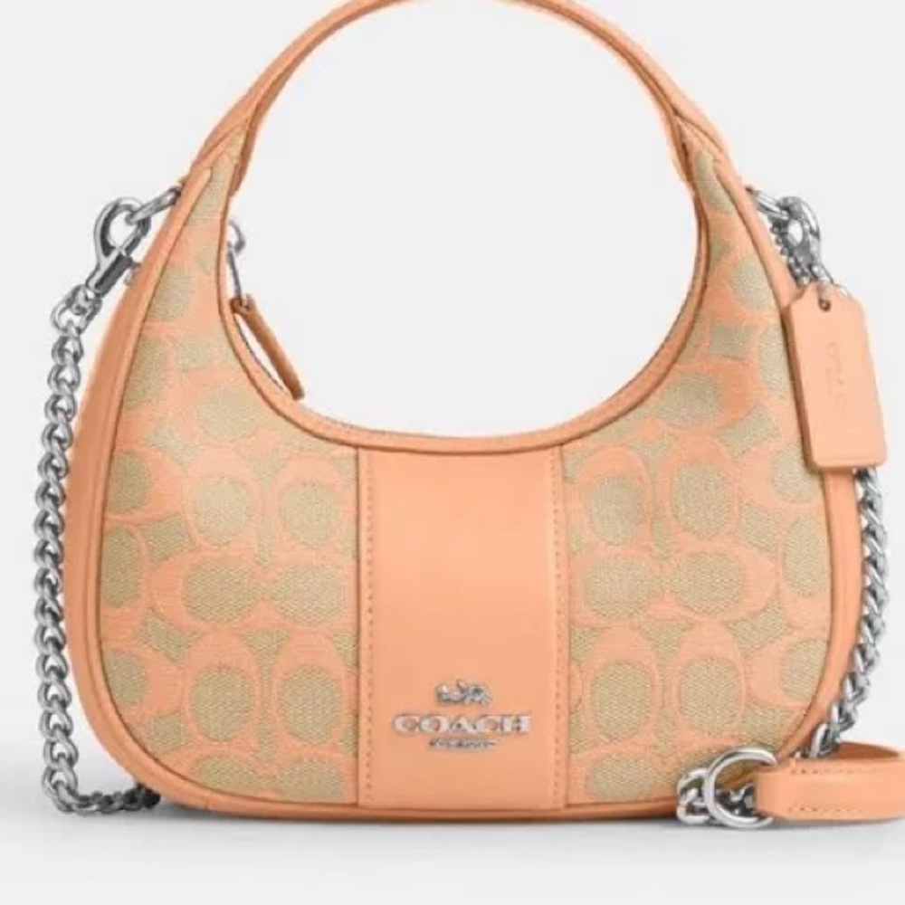 New Coach Pebbled Signature Hobo Bag in Peach